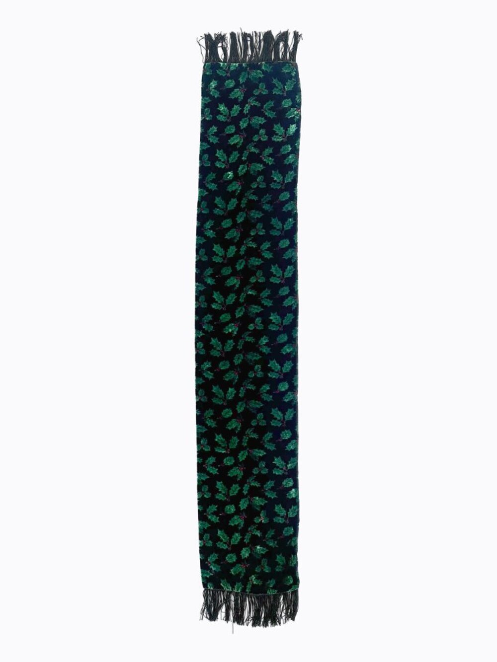 Vtg 90s Black Velvet Holly Scarf Fringe Christmas Berry Holiday Whimsigoth Wrap - Picture 4 of 6